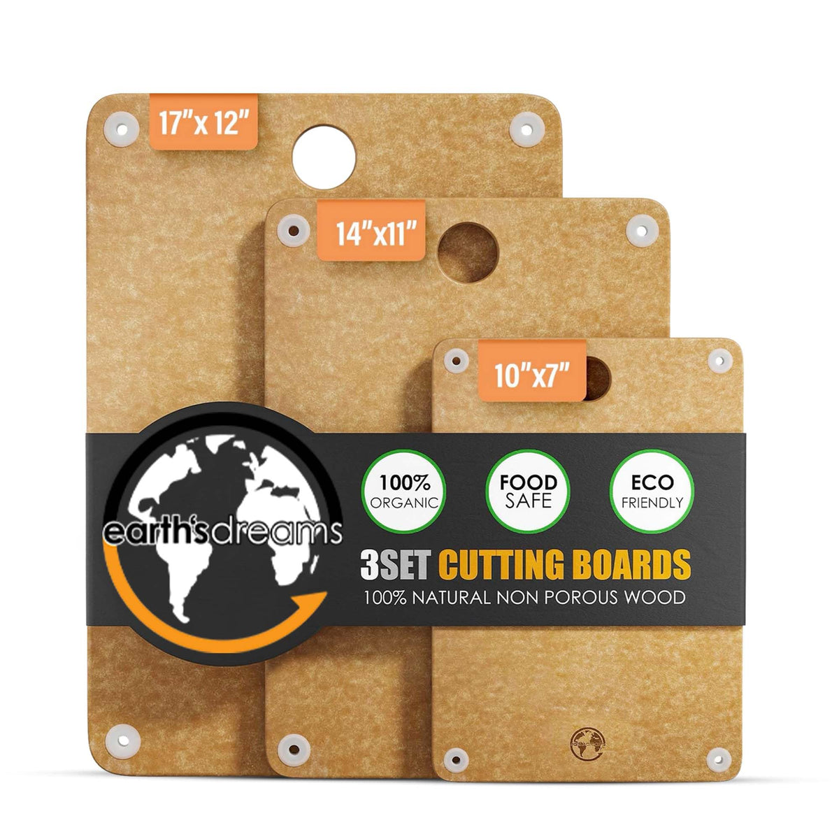 Composite Wood Cutting Board Set of 3, Built In Juice Groove