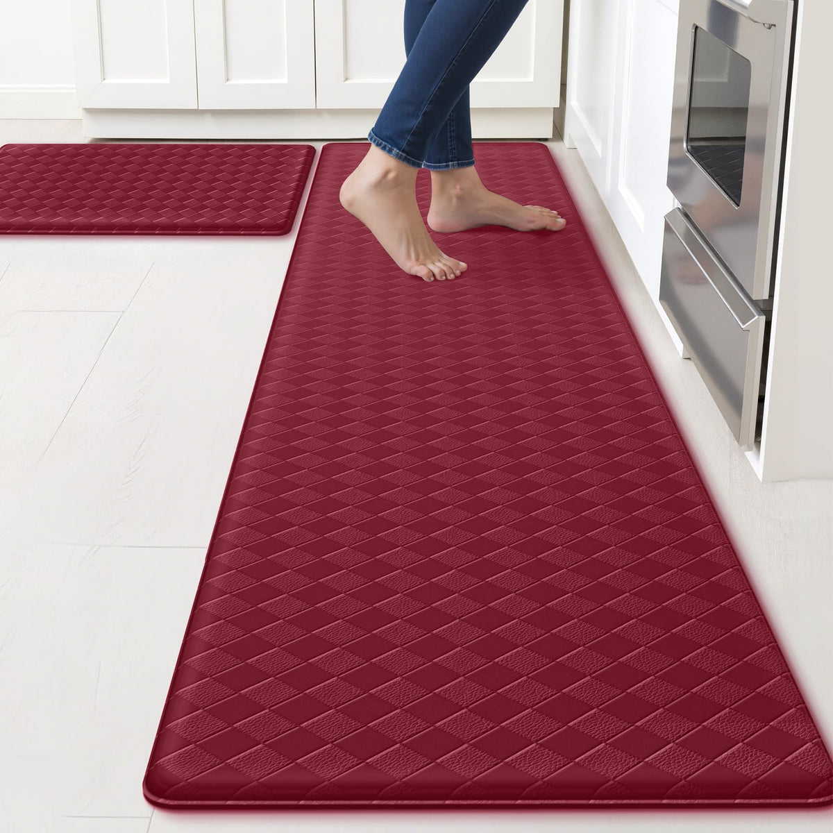 TranquilRelax 2-Piece Kitchen Mats, Cushioned Non-Slip Floor Mats, Black