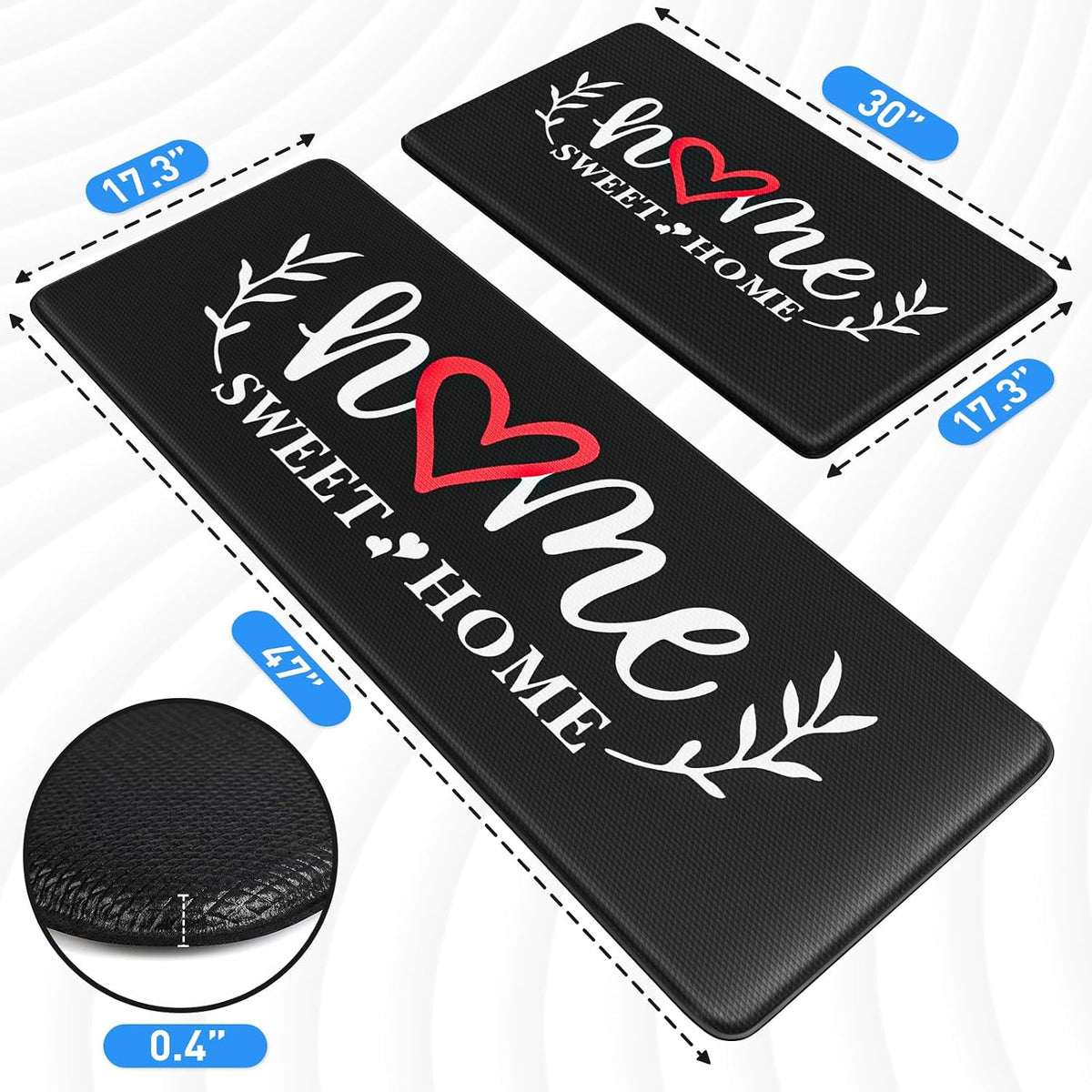 HappyTrends Kitchen Mat for Floor, 2PCS Anti-Fatigue Kitchen Rugs