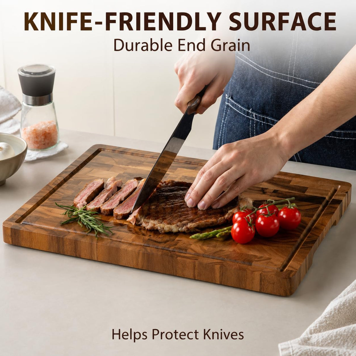 End Grain Walnut Cutting Board for Kitchen with Juice Groove, Non-Slip Feet