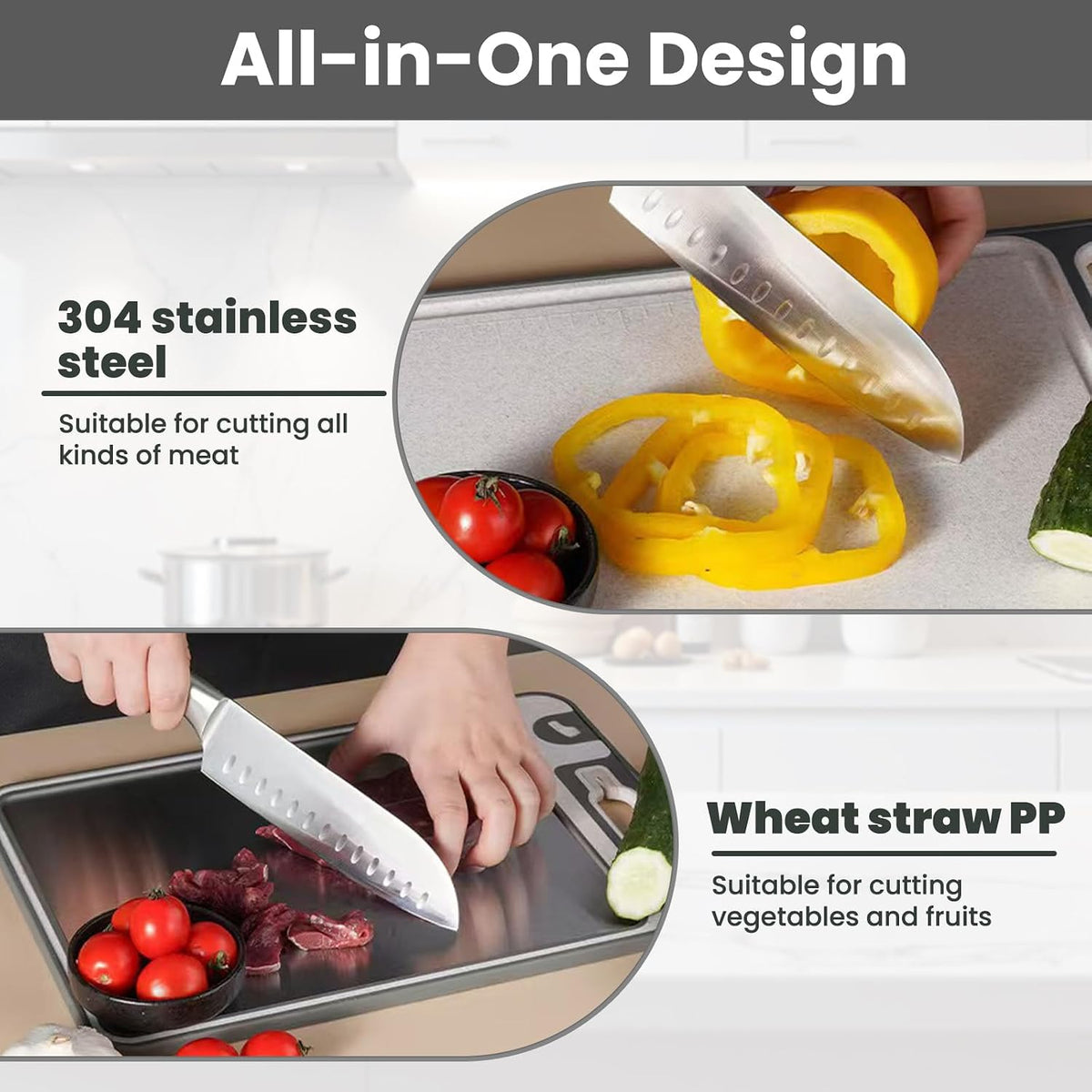 Stainless Steel Cutting Board for Kitchen，2-in-1 Non Toxic Chopping Boards