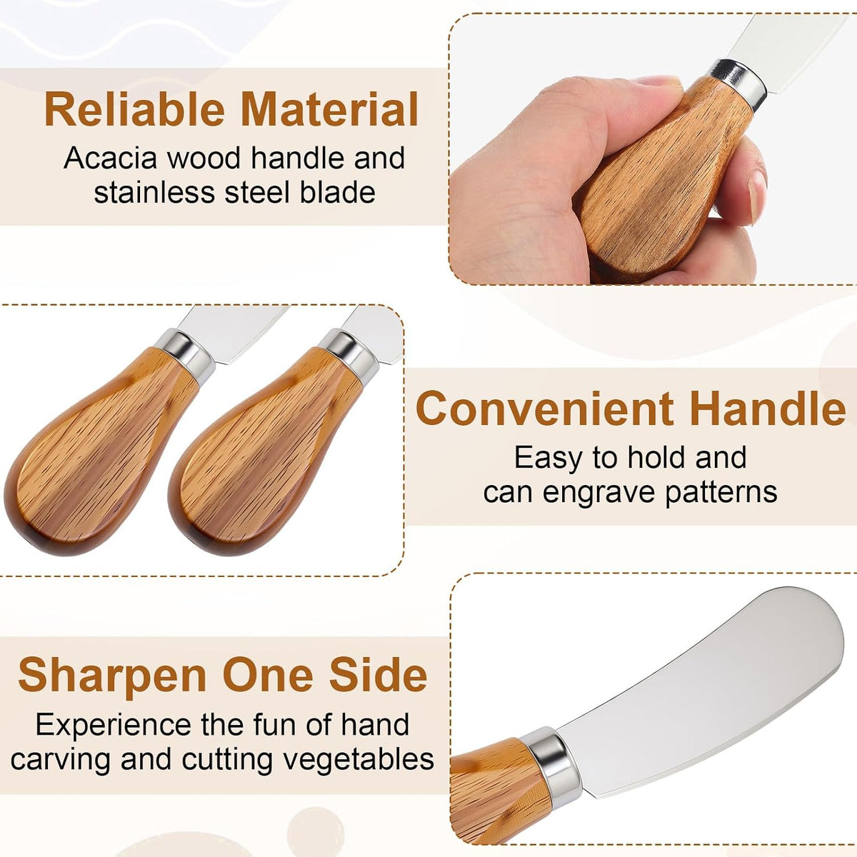Geetery 12set Acacia Wood Charcuterie Board with Knife, 14 x 8 Inch