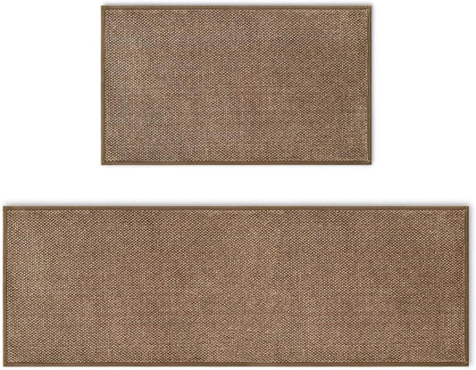 Artoid Mode Washable Kitchen Rugs and Mats Set of 2, Non Skid Rubber Absorbent Kitchen Floor Mats Front of Sink - 17x29 and 17x47 Inch