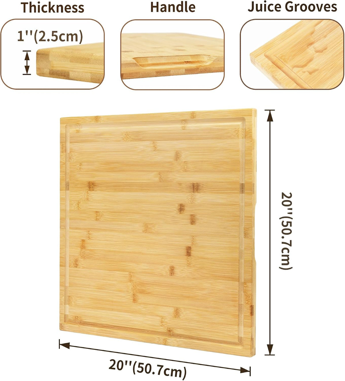 Utoplike Bamboo Cutting Board 20 x 20 inch, Large Wood Chopping Boards