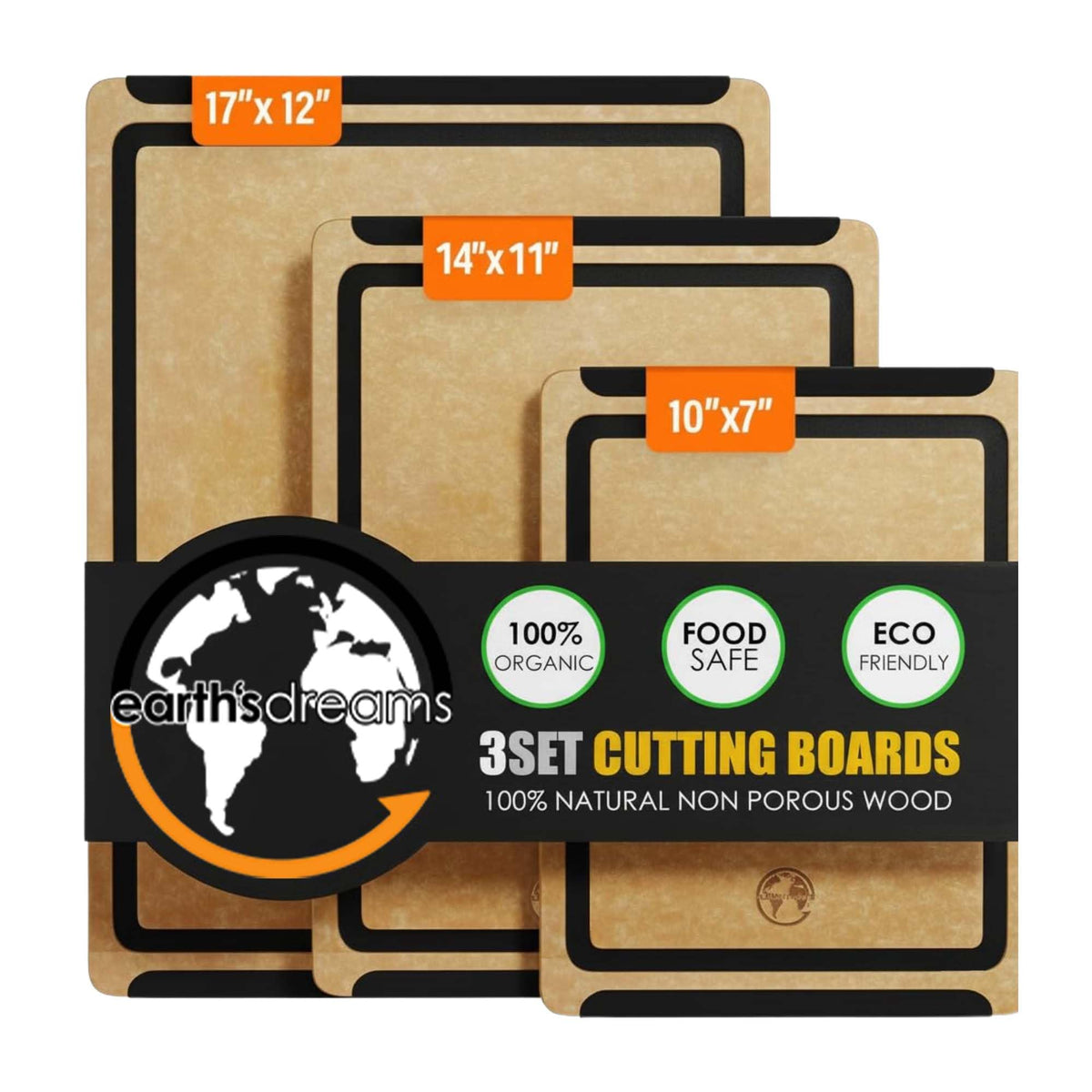 Composite Wood Cutting Board Set of 3, Built In Juice Groove