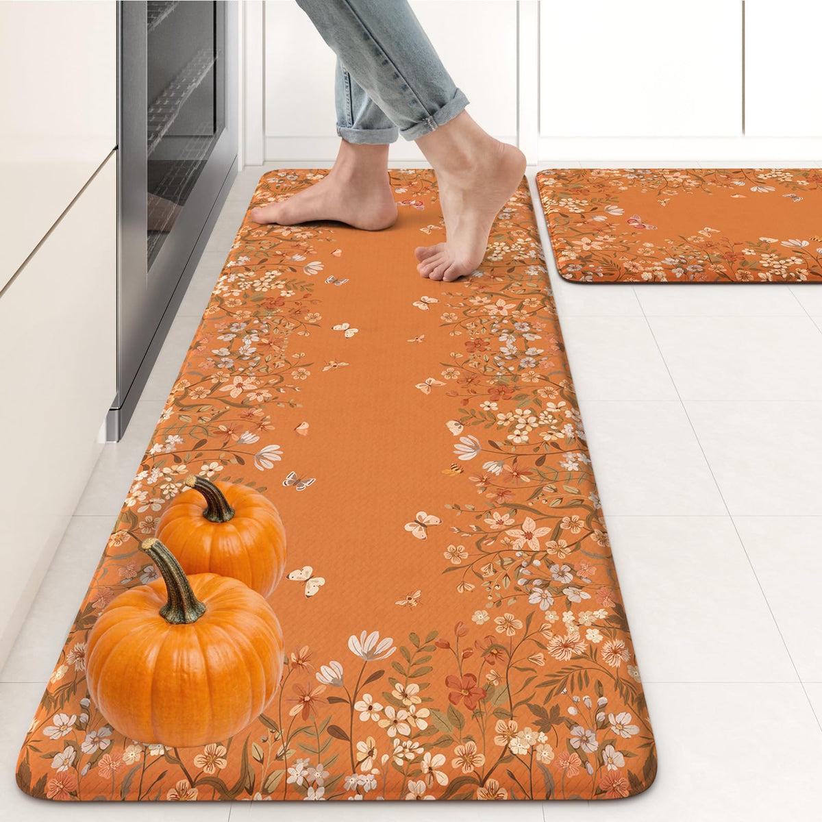KIMODE Anti Fatigue Kitchen Mats for Floor, Boho Floral Kitchen Rugs Sets