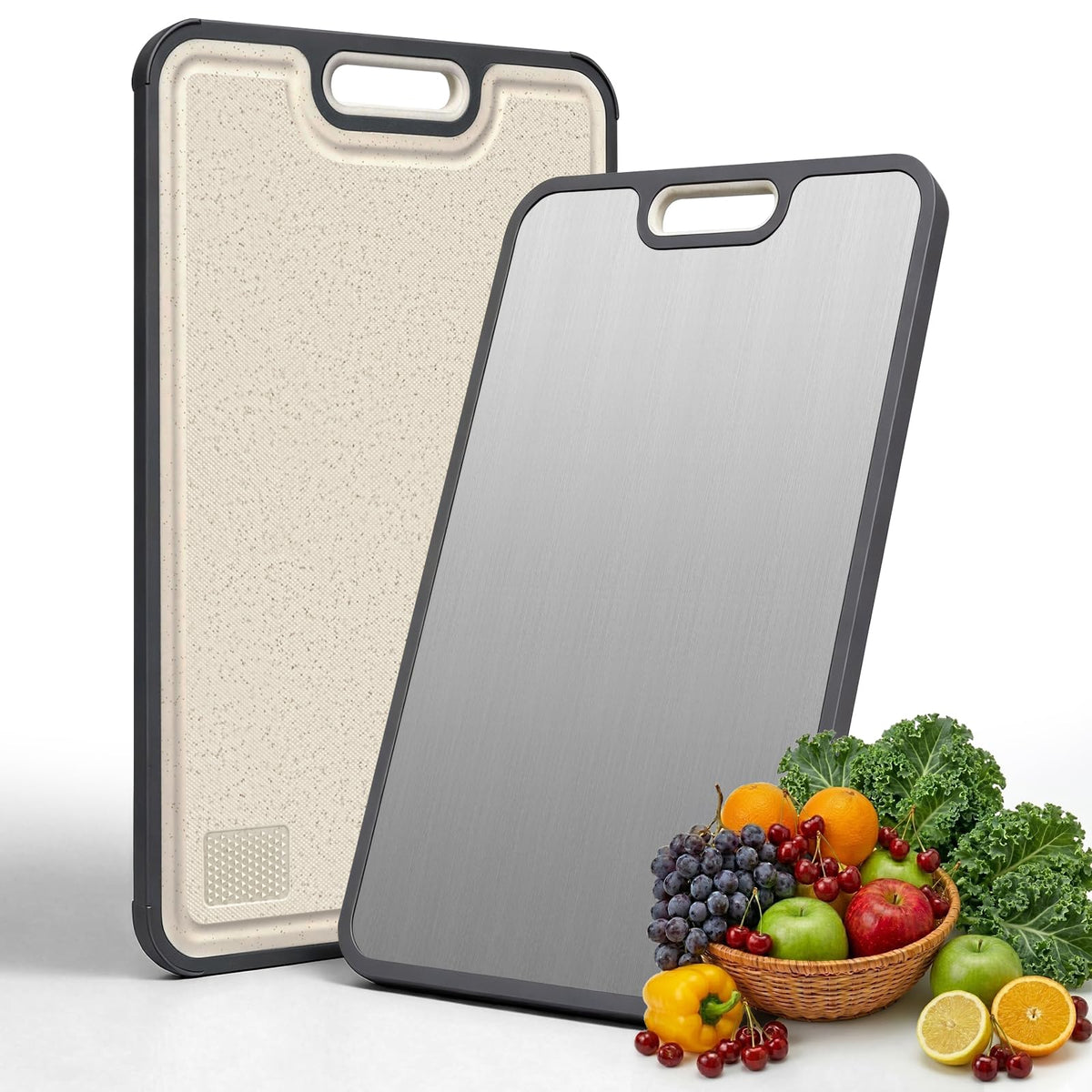Titanium Cutting Boards for Kitchen, Set of 2 Reversible Non-Slip