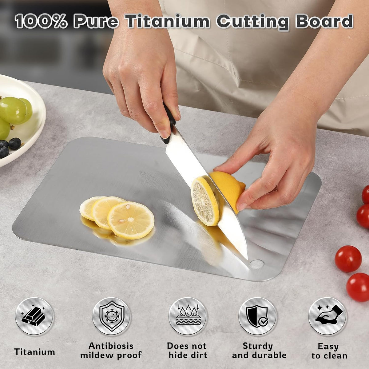 Katori Titanium Cutting Boards for Kitchen-100% Pure Titanium Cutting Board set Double Sided Non Toxic Titanware Chopping Board,Dishwasher Safe Metal Cutting Boards FathersDay Gifts(1PC-L-9x13.5In)