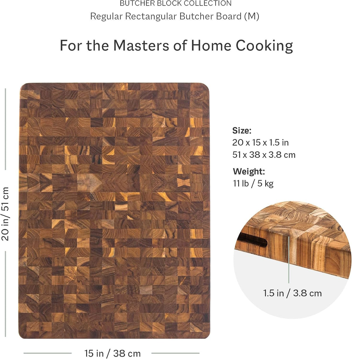 Teakhaus Thick End Grain Butcher Block with Grip Handles, Medium