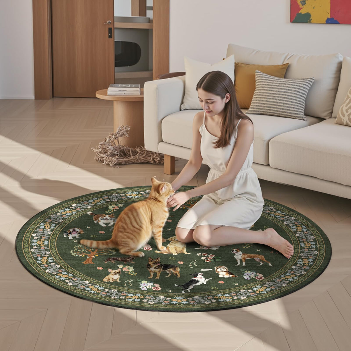 Washable Runner Rug 2x6 Beige Floral, Non Slip for Hallway, Kitchen