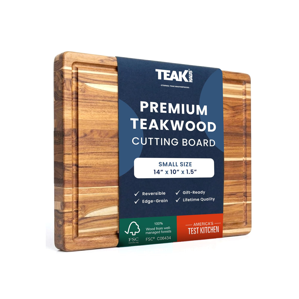 Teakhaus Edge-Grain Teak Wood Cutting Board with Juice Groove, Medium