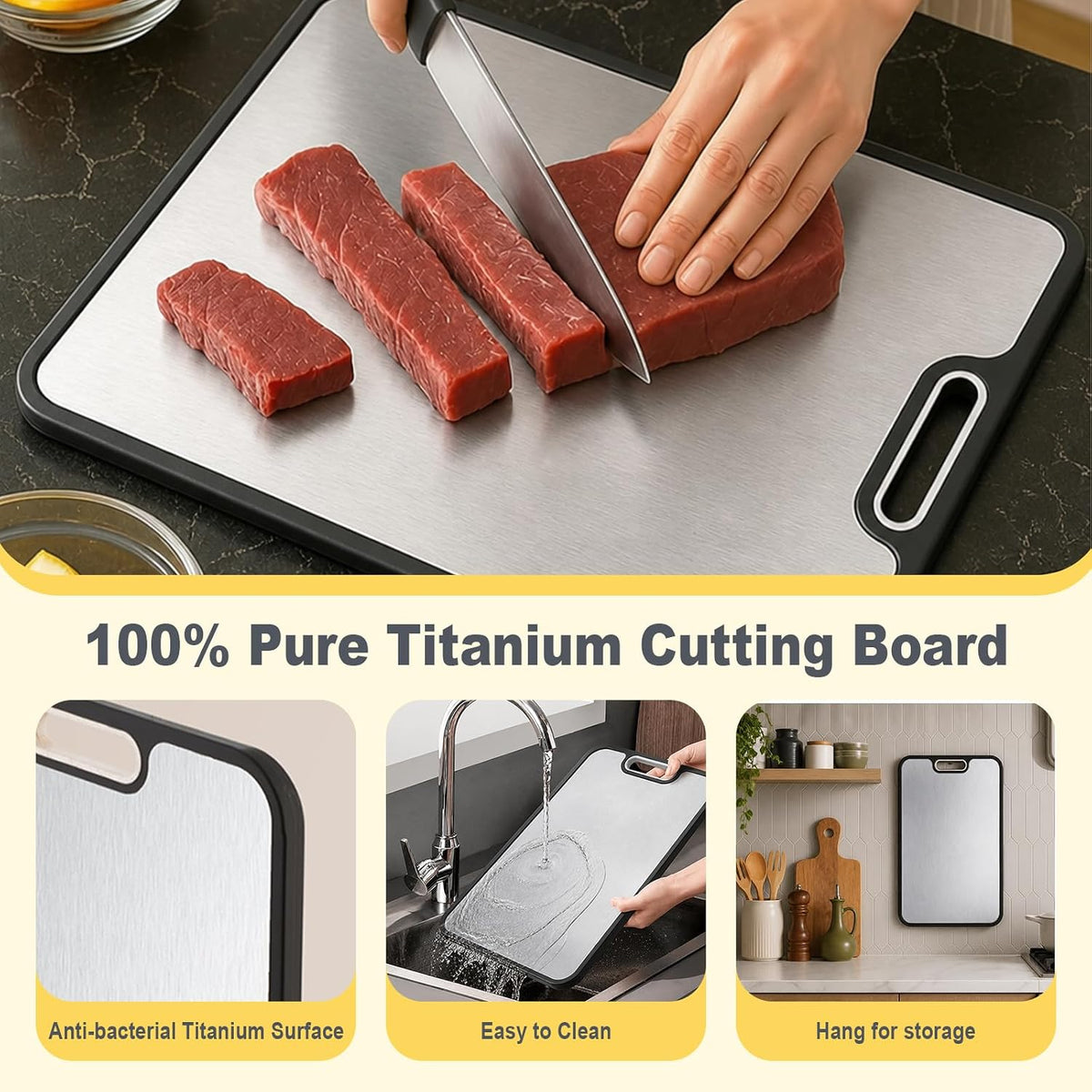 Titanium Cutting Board for Kitchen 15.2"x10.4",Titanium/PP