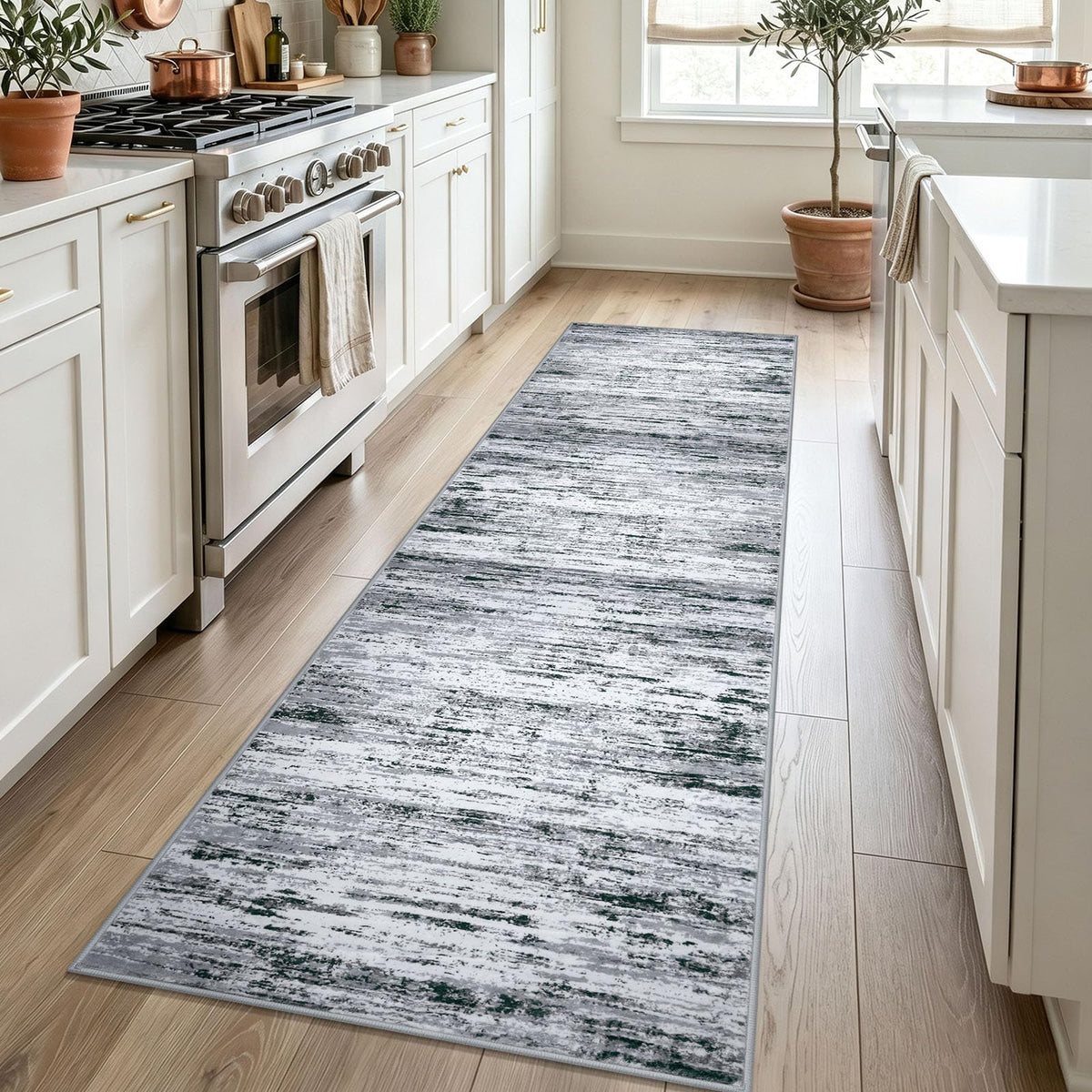 Lansny Modern Abstract 2x5 Runner Rug Non Slip Washable Kitchen Rugs