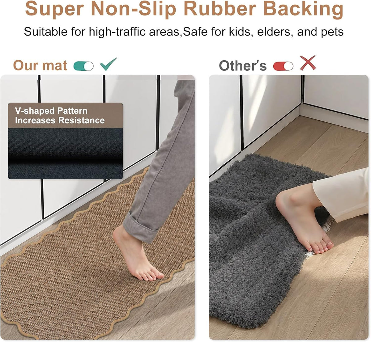 KIMODE Kitchen Rugs and Mats Set of 2 Scalloped Kitchen Mats for Floor