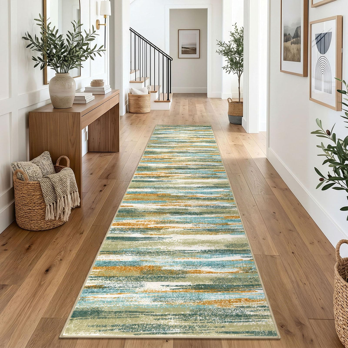 Lansny Modern Abstract 2x5 Runner Rug Non Slip Washable Kitchen Rugs