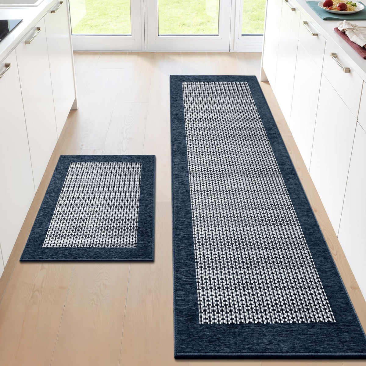 StepRite Kitchen Rugs 2 PCS, Kitchen Mats for Floor, 20"X32"+20"X47", Grey