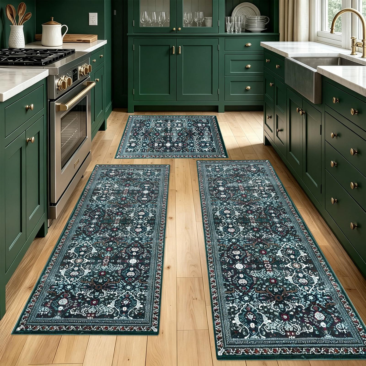Sofort Kitchen Mats for Floor, Non Slip Washable Kitchen Rugs Sets of 3