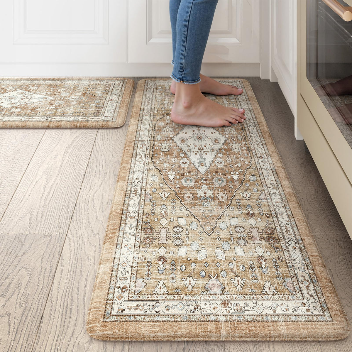 Collive Boho Kitchen Rugs Sets of 2 Fall Kitchen Mats for Floor Waterproof