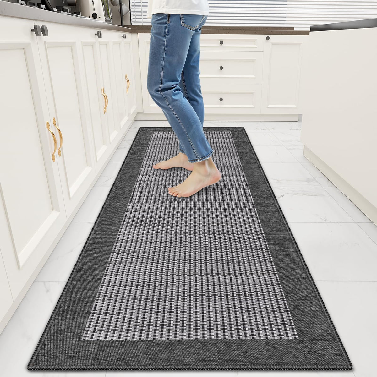 StepRite Chenille Kitchen Rug, Kitchen Mat for Floor, 32'' x 20'', Grey