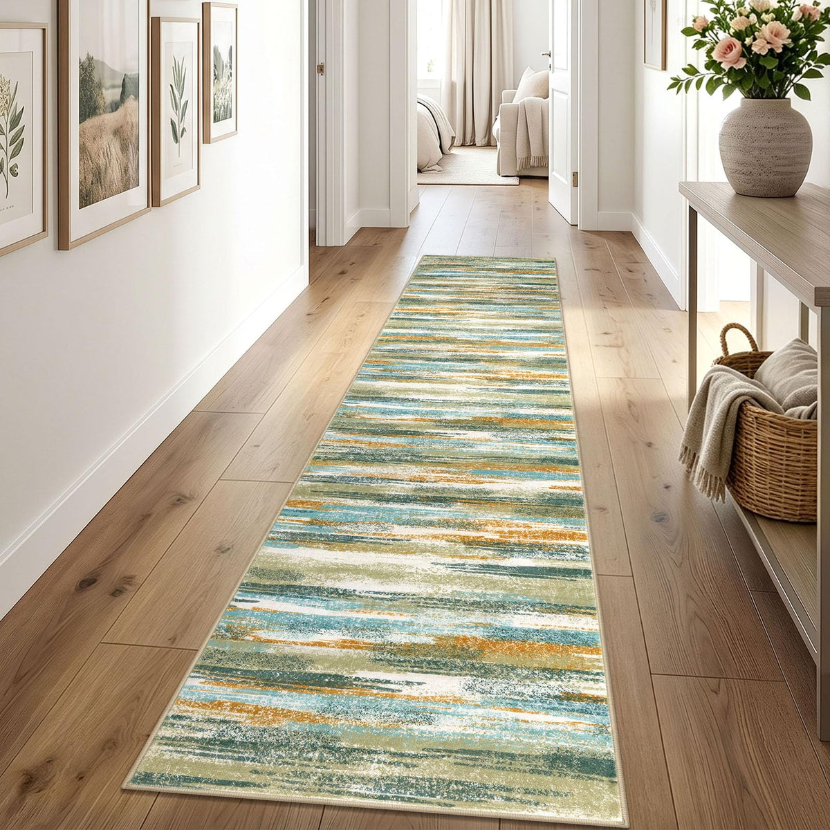 Lansny Modern Abstract 2x5 Runner Rug Non Slip Washable Kitchen Rugs
