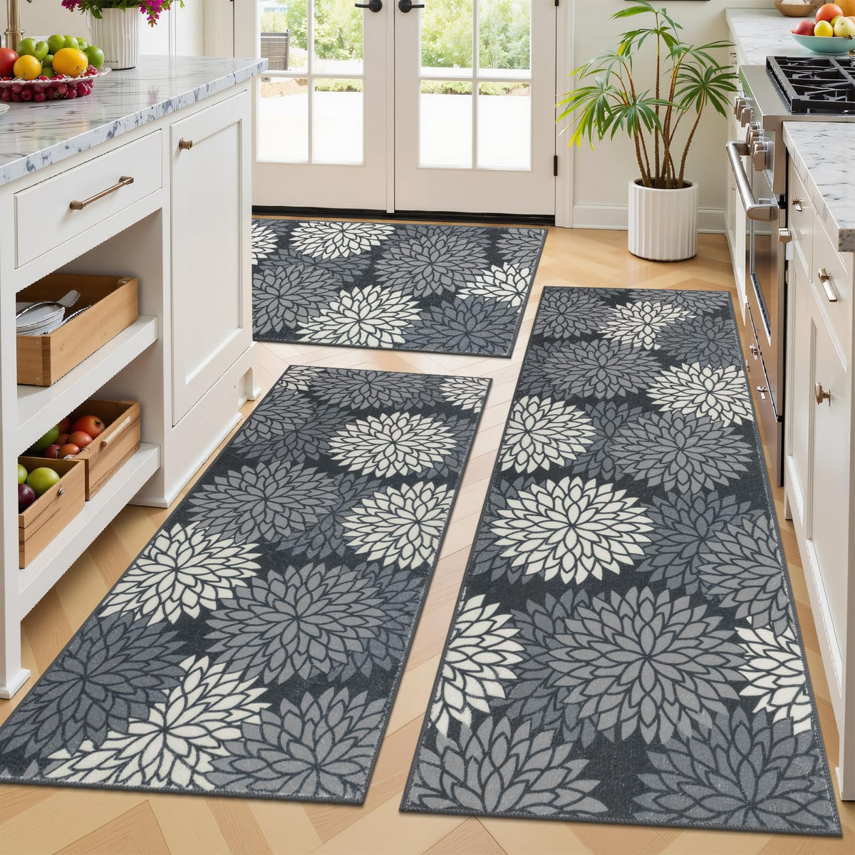 Ileading Kitchen Rugs Set 3 Piece, Non Slip Washable Kitchen Mats for Floor