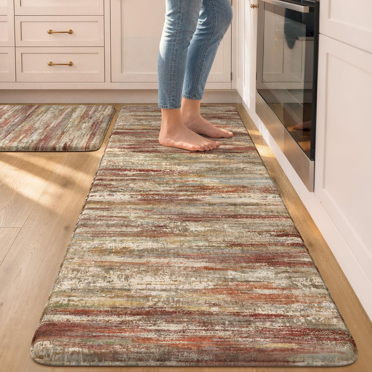 KIMODE Anti Fatigue Kitchen Mats for Floor 2 Piece, Abstract Kitchen Rugs