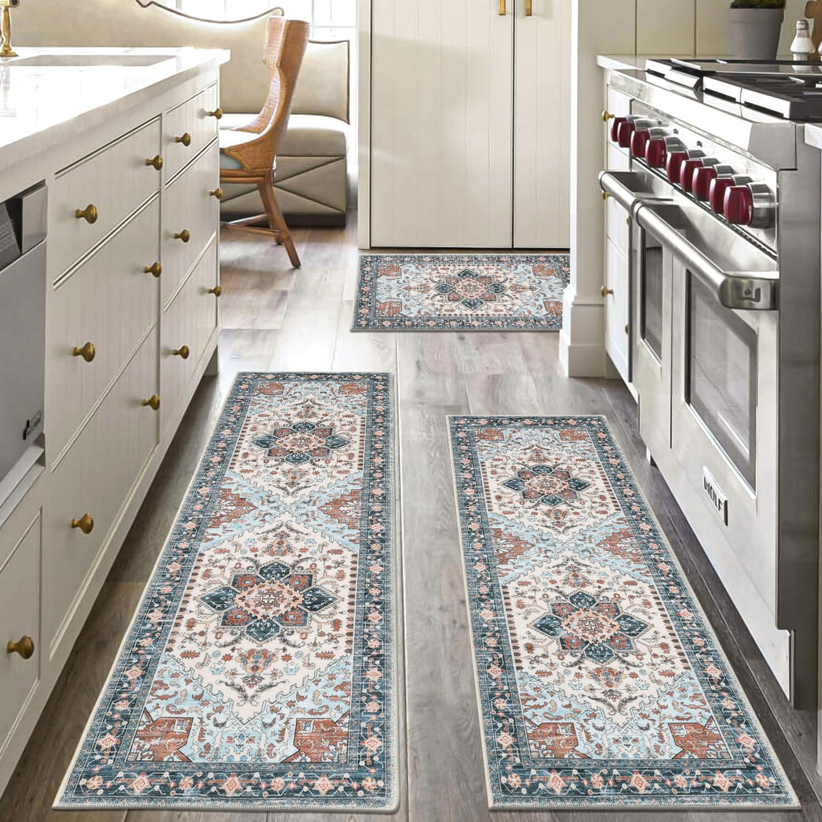 Yamaziot Washable Kitchen Runner Rugs Set of 3 with Non Slip Rubber Backing