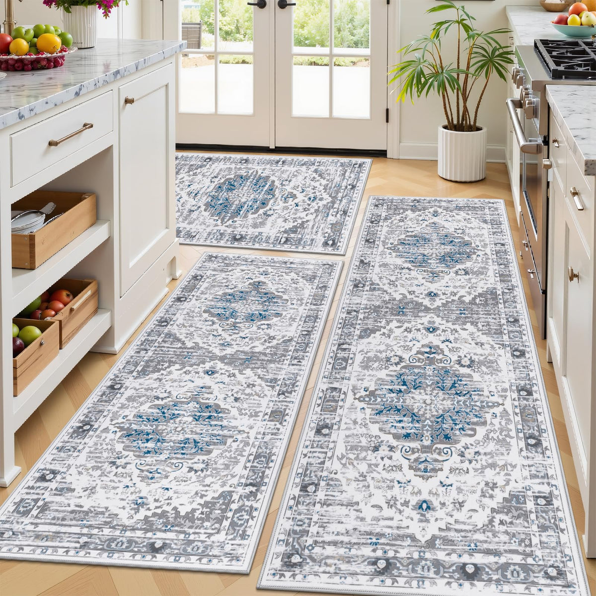 Ileading Kitchen Rugs Set 3 Piece, Non Slip Washable Kitchen Mats for Floor