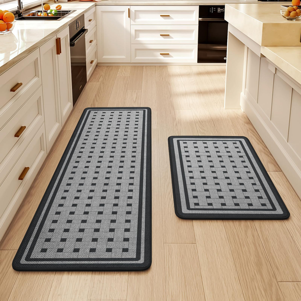 Kitchen Rugs Set of 2, Kitchen Mats for Floor,17x30+17x47 Brown