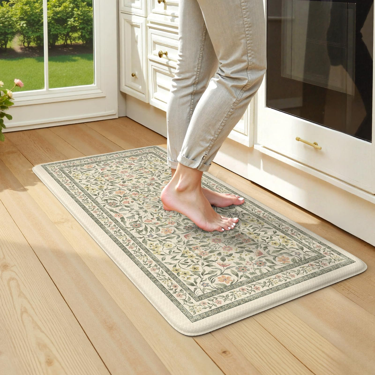 KIMODE Anti Fatigue Kitchen Mats for Floor, Boho Floral Kitchen Rugs Sets