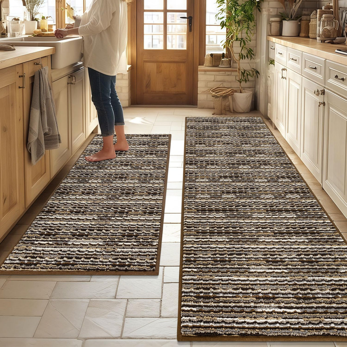 BSICPRO Kitchen Rugs Sets of 2, Non Slip Kitchen Mats for Floor, Black