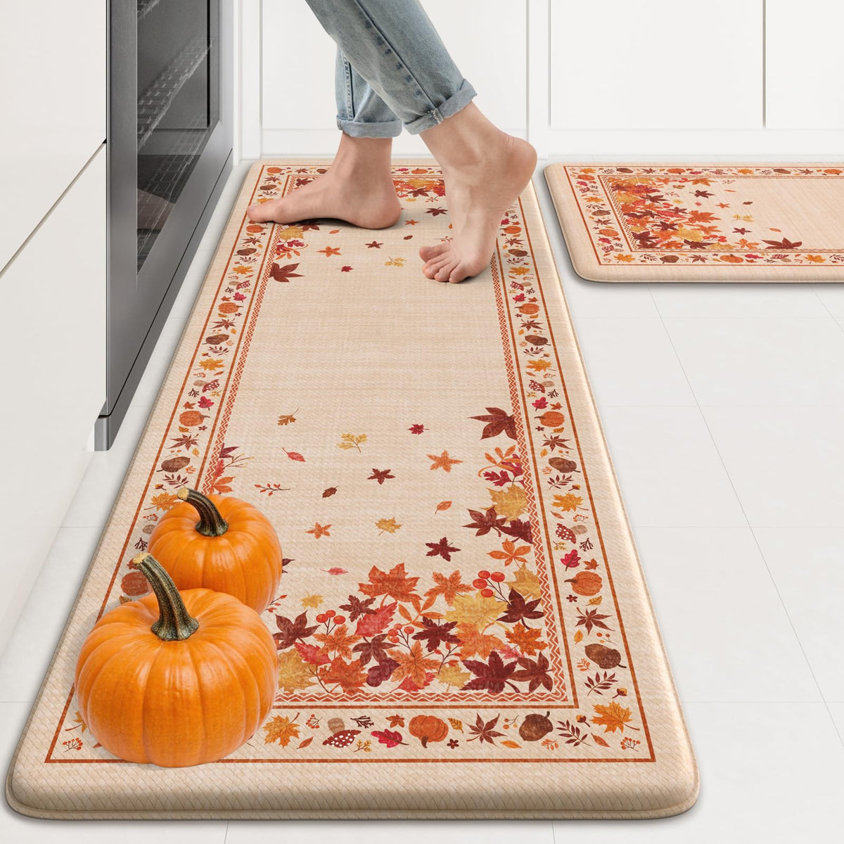 KIMODE Anti Fatigue Kitchen Mats for Floor, Boho Floral Kitchen Rugs Sets