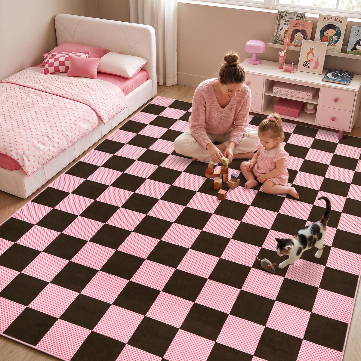 GarveeHome Checkered Pink 2x6 Washable Kitchen Runner Rug Low-Pile Entryway