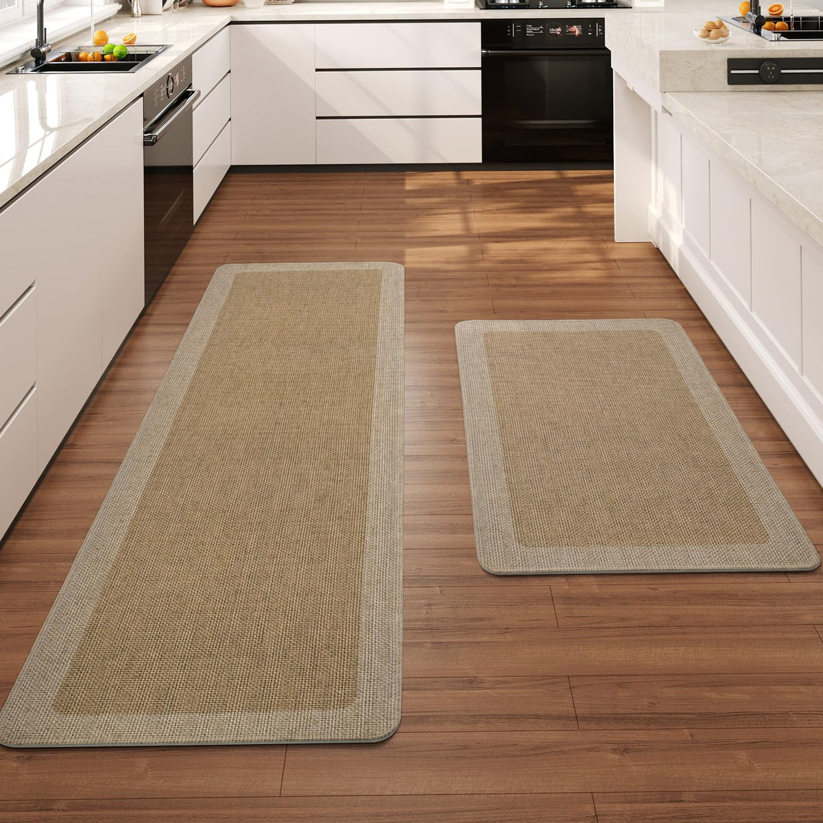 Kitchen Rugs, Non Slip Rubber Backing Kitchen Mat, 17"x30", Brown
