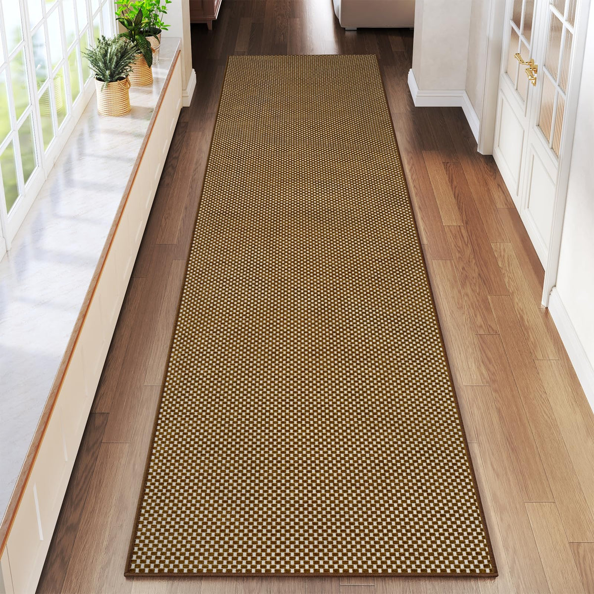 YDKGL 2x6 ft Low Pile Kitchen Runner Mat, Non Slip Washable, Brown