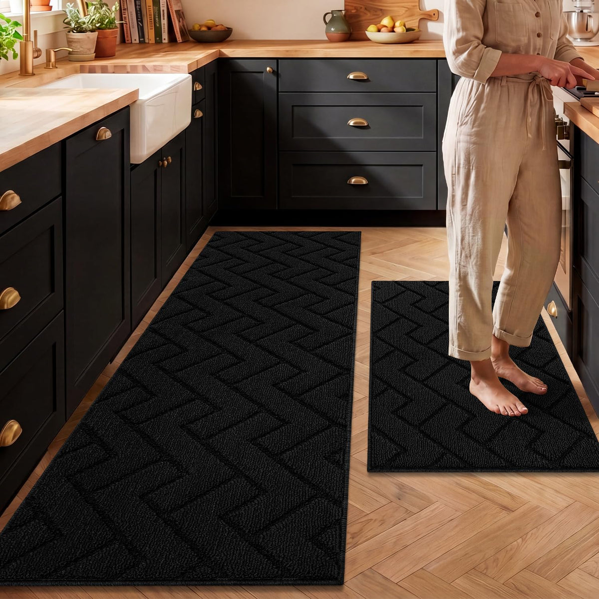 hicorfe Kitchen Runner Rug,20"x48"+20"x32" Kitchen Set,Non-Slip Kitchen Mat