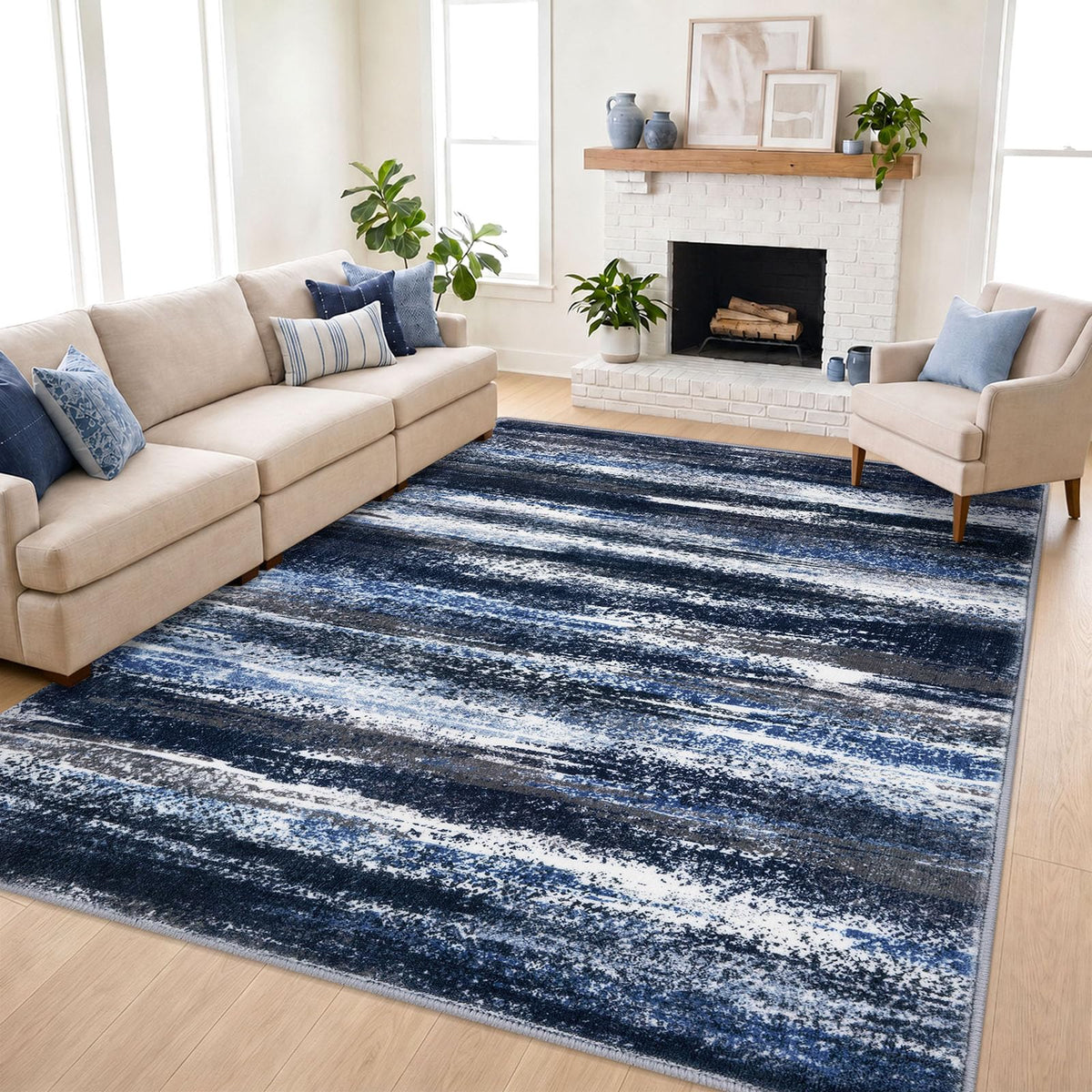 Lansny Modern Abstract 2x5 Runner Rug Non Slip Washable Kitchen Rugs