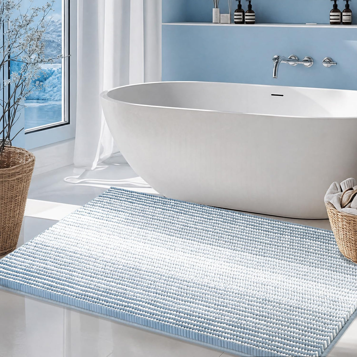 BSICPRO Bathroom Rugs Sets 2 Piece, Non Slip Boho Bath Mats, Beige