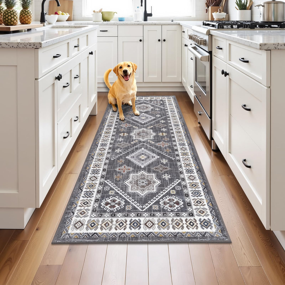HEBE Boho Kitchen Rugs Set of 3, Non Slip Washable Kitchen Mats for Floor