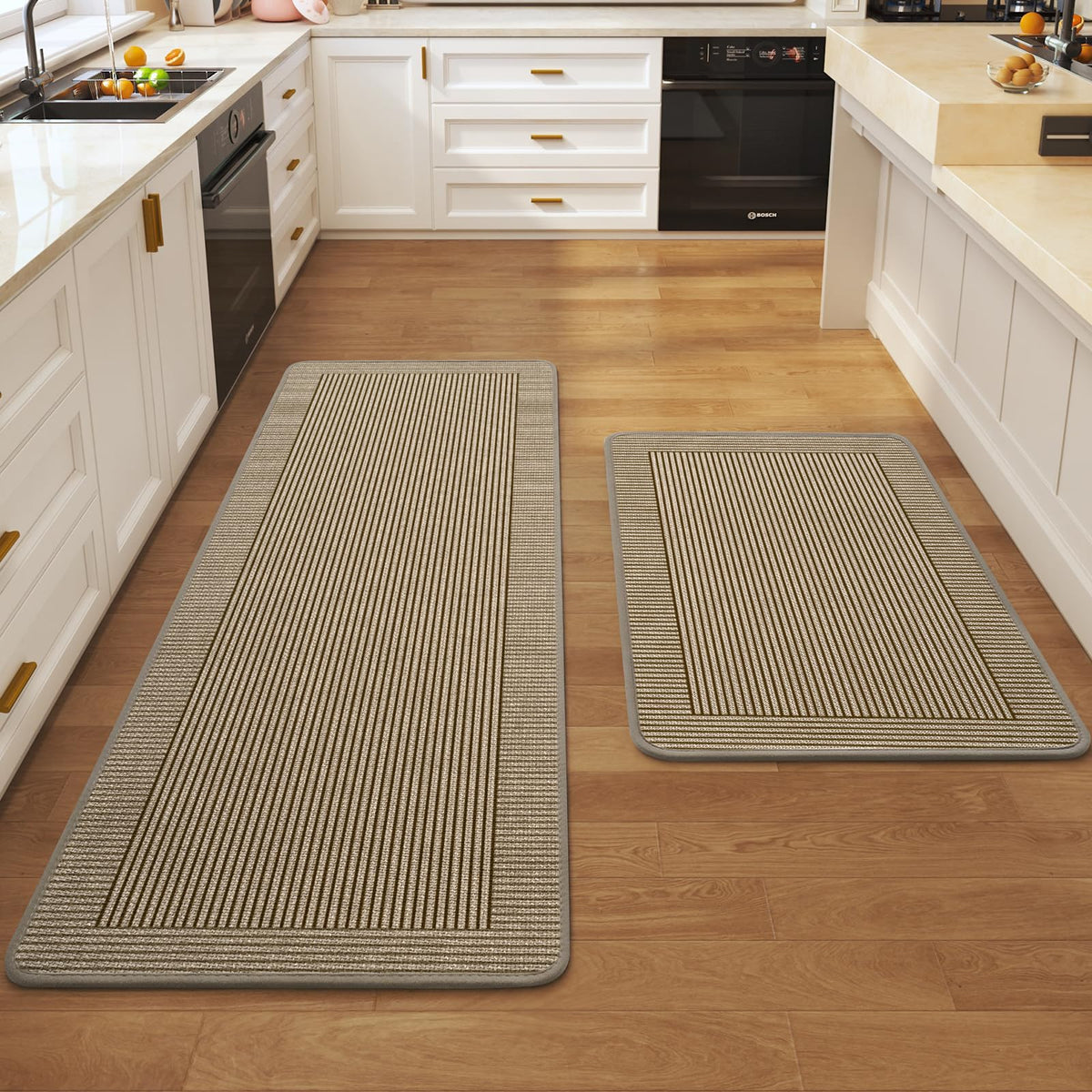 Kitchen Rugs Set of 2, Kitchen Mats for Floor,17x30+17x47 Brown