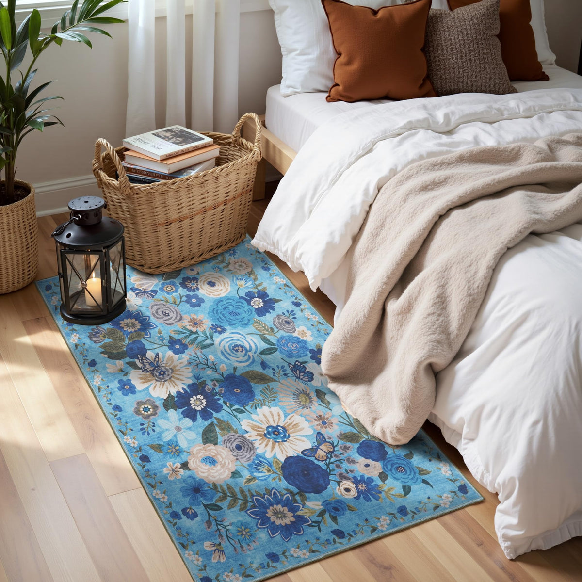 Washable Runner Rug 2x6 Beige Floral, Non Slip for Hallway, Kitchen