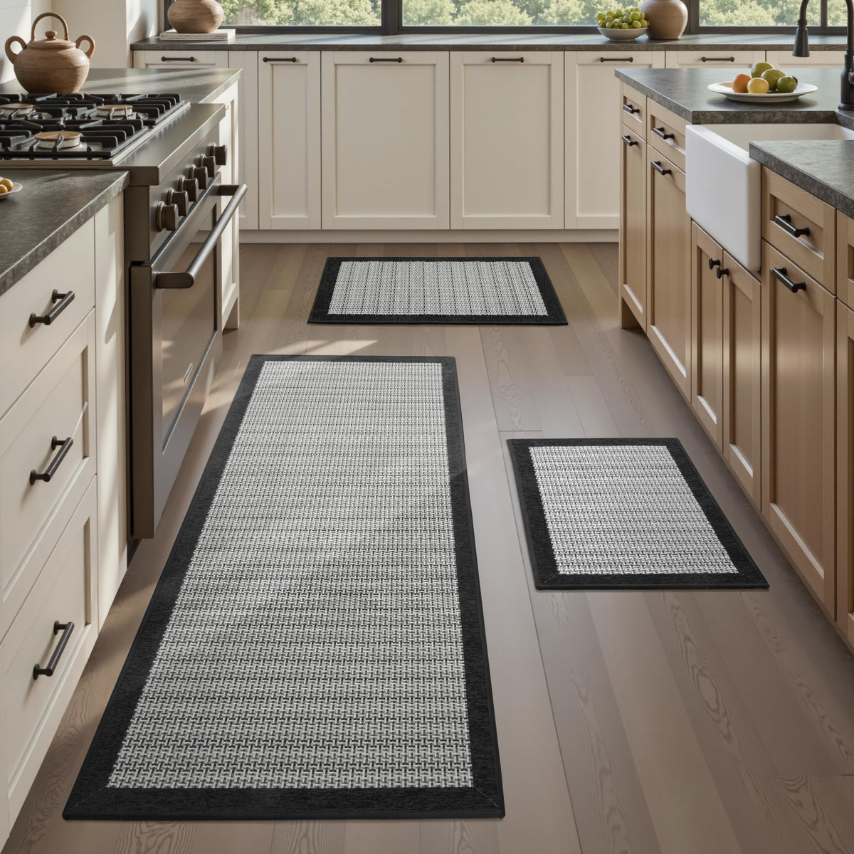 PADOOR Extra Large Kitchen Runner Rugs and Mats 2PCS, 2.5'x6'+20"x32",Grey