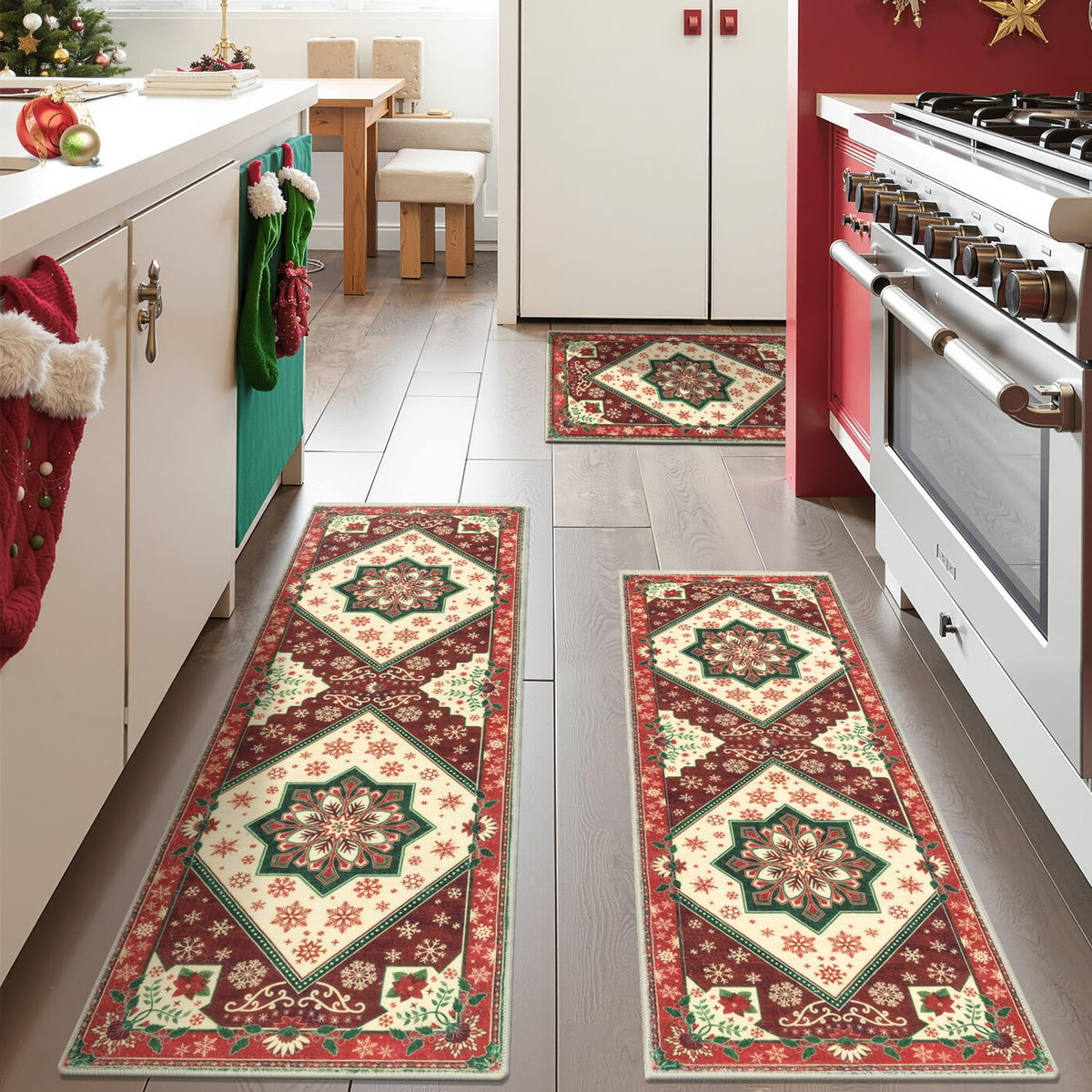 Yamaziot Washable Kitchen Runner Rugs Set of 3 with Non Slip Rubber Backing