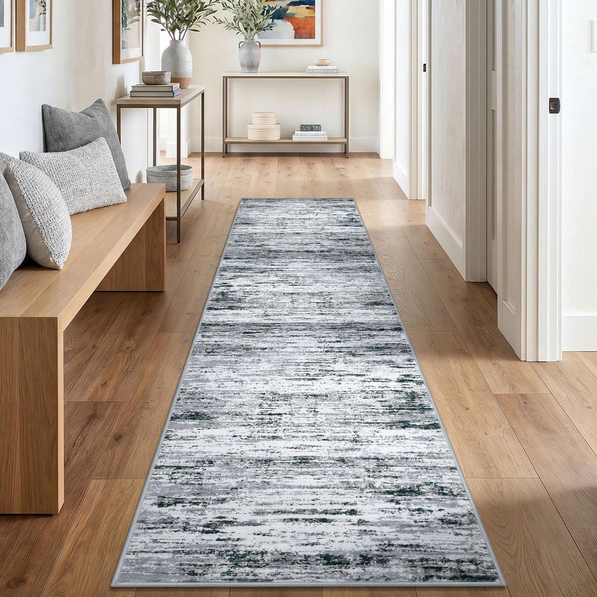 Lansny Modern Abstract 2x5 Runner Rug Non Slip Washable Kitchen Rugs