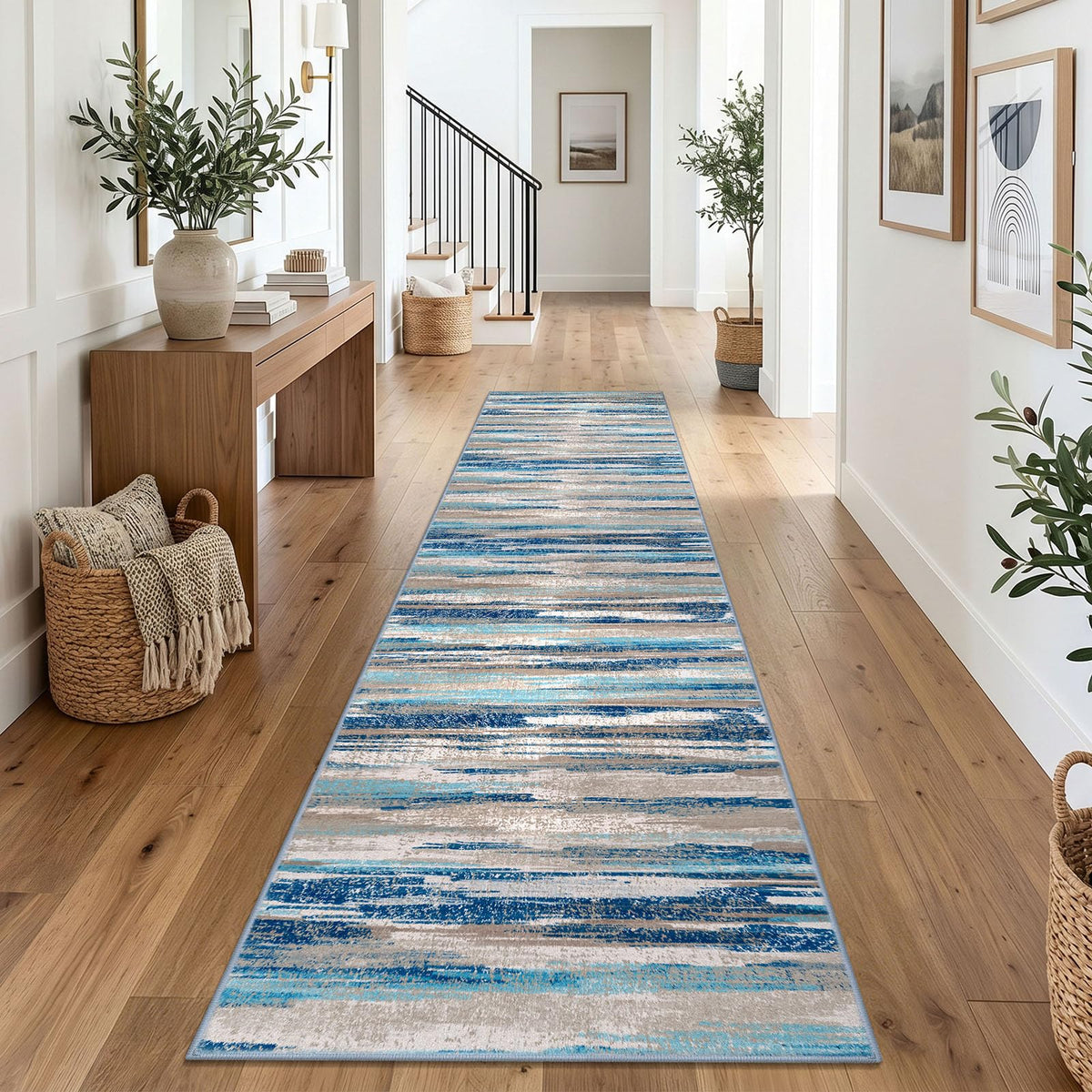 Lansny Modern Abstract 2x5 Runner Rug Non Slip Washable Kitchen Rugs