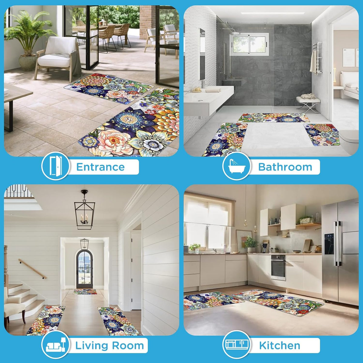 Sofort Kitchen Mats for Floor, Non Slip Washable Kitchen Rugs Sets of 3