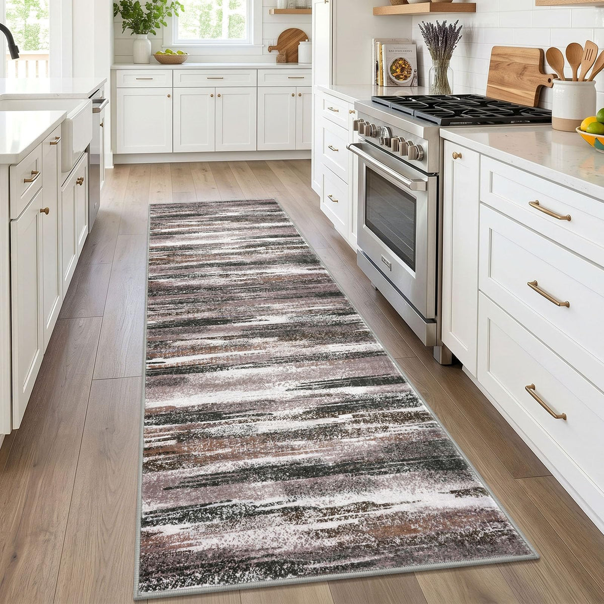 Lansny Modern Abstract 2x5 Runner Rug Non Slip Washable Kitchen Rugs