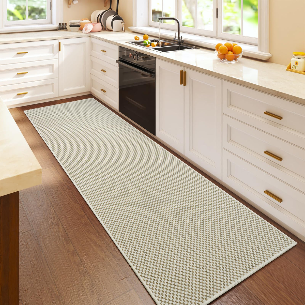 YDKGL 2x6 ft Low Pile Kitchen Runner Mat, Non Slip Washable, Brown