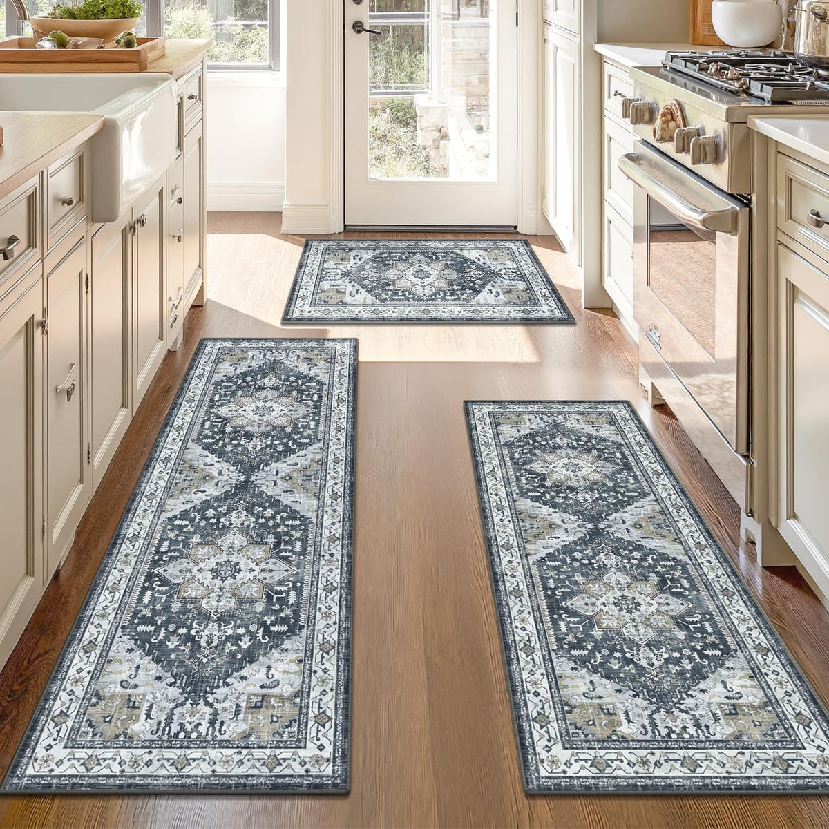 Yamaziot Washable Kitchen Runner Rugs Set of 3 with Non Slip Rubber Backing