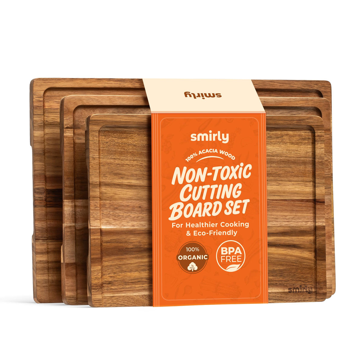 SMIRLY Cutting Boards for Kitchen, 3 Piece Bamboo Cutting Board with Stand